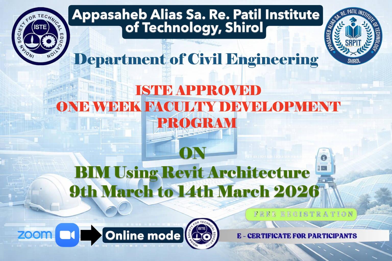 ONE WEEK FACULTY DEVELOPMENT PROGRAM ON “BIM USING REVIT ARCHITECTURE”